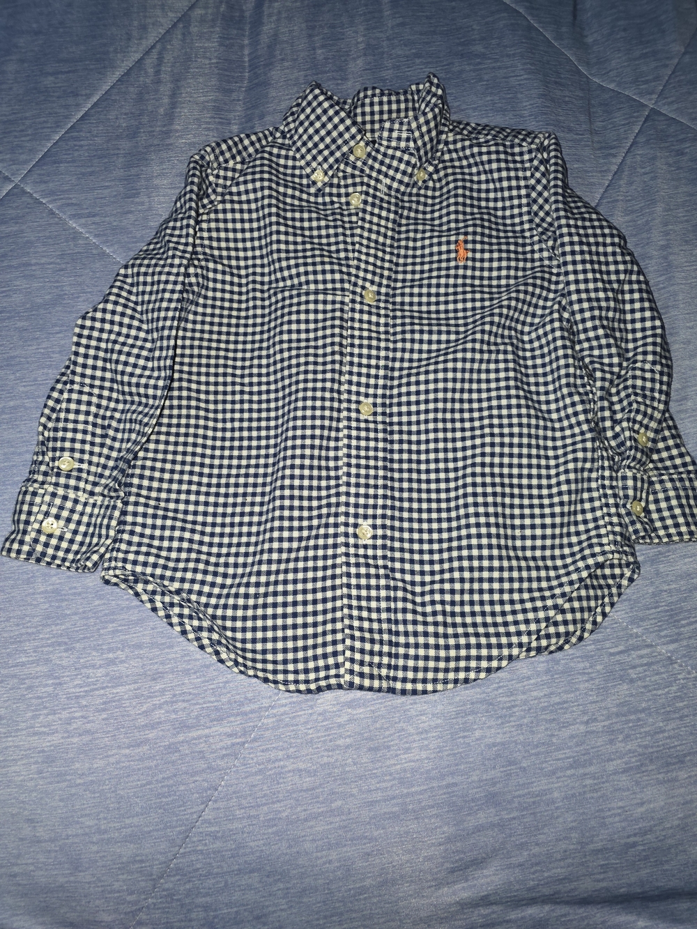 Ralph Lauren Toddler Boys Gingham Button-Down Shirt Navy Blue White Size 3/3T